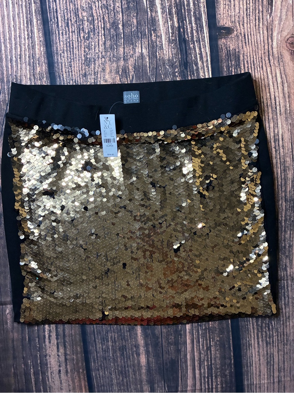 Soho Gold Sequin Mini Skirt with Black Waistband